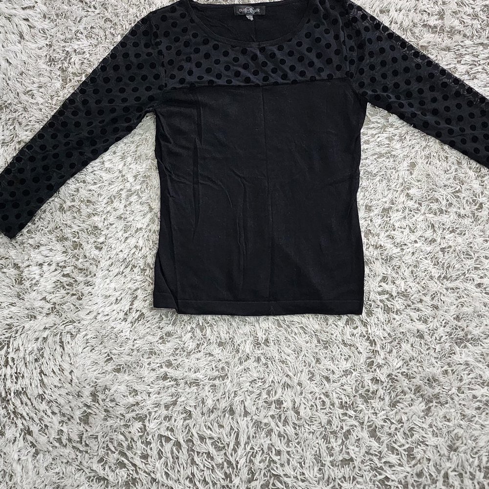August Silk Black with Semi Sheer Polka Dots 3/4 Sleeves Size SMALL